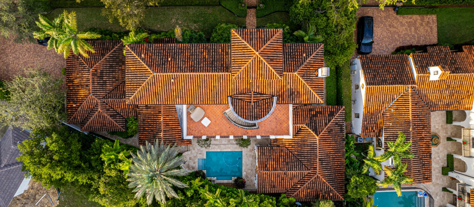 Aerial view of residential roofing