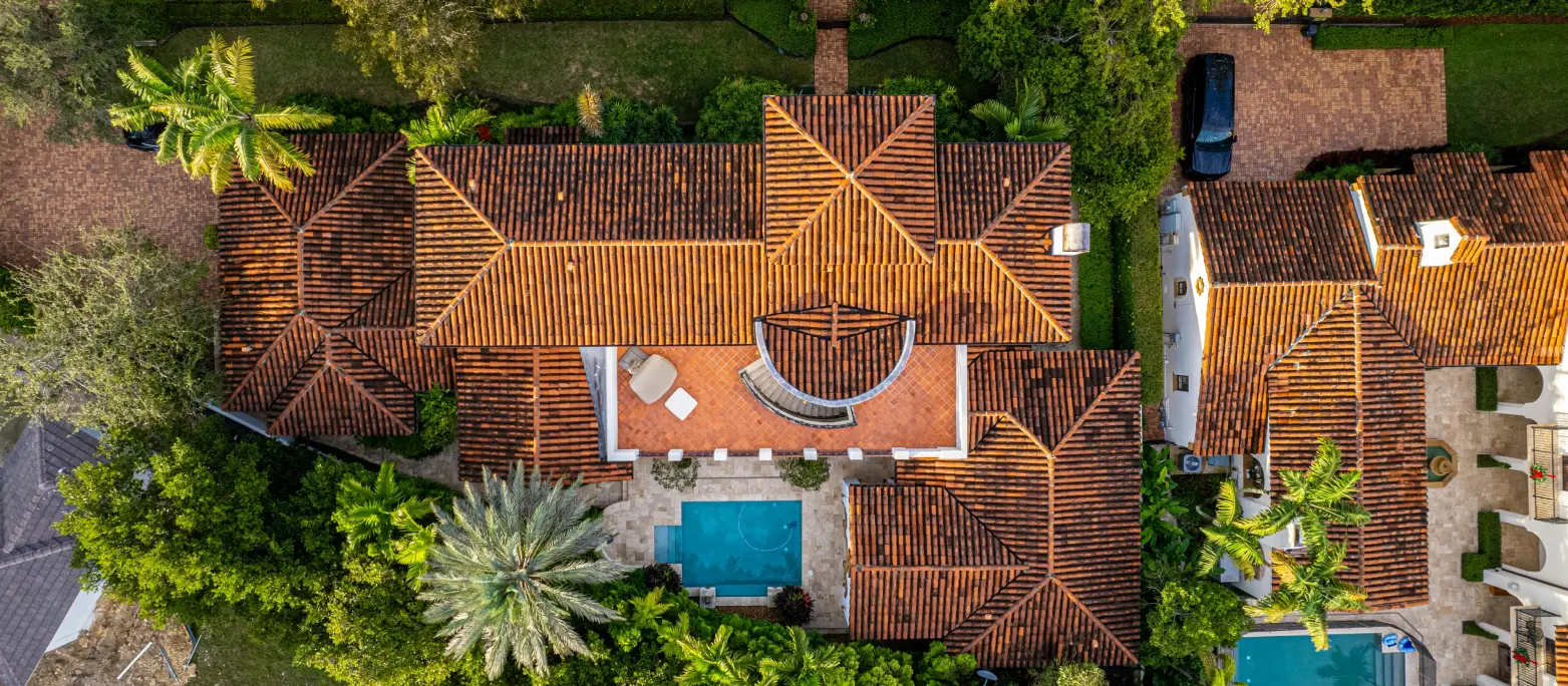 Aerial view of residential roofing